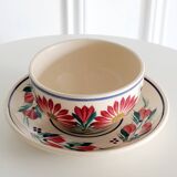 Lot de 2 tasses + soucoupes HB Quimper décor floral F436 – Peintes main