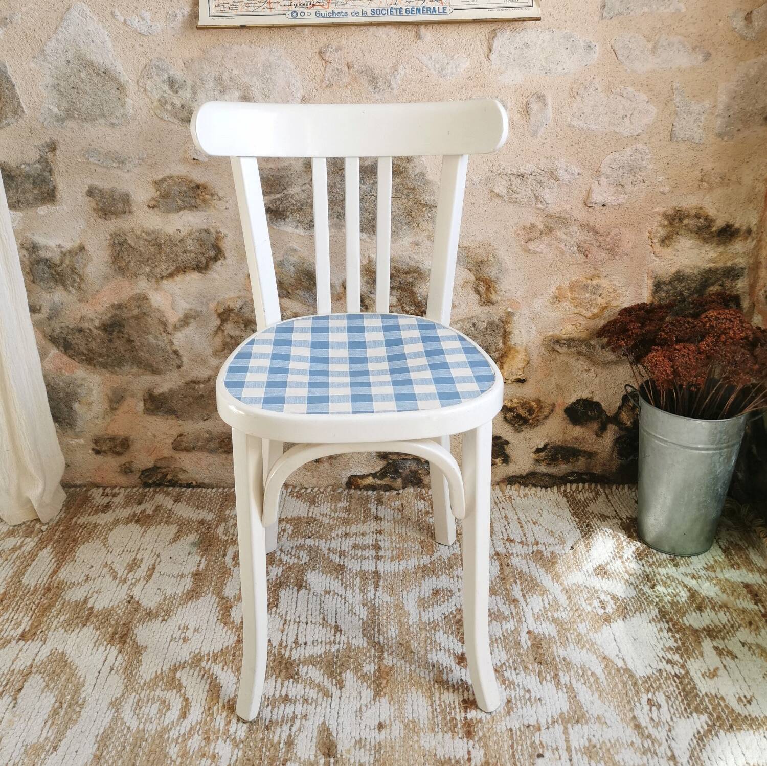 Baumann vintage bistro chair in white and blue gingham