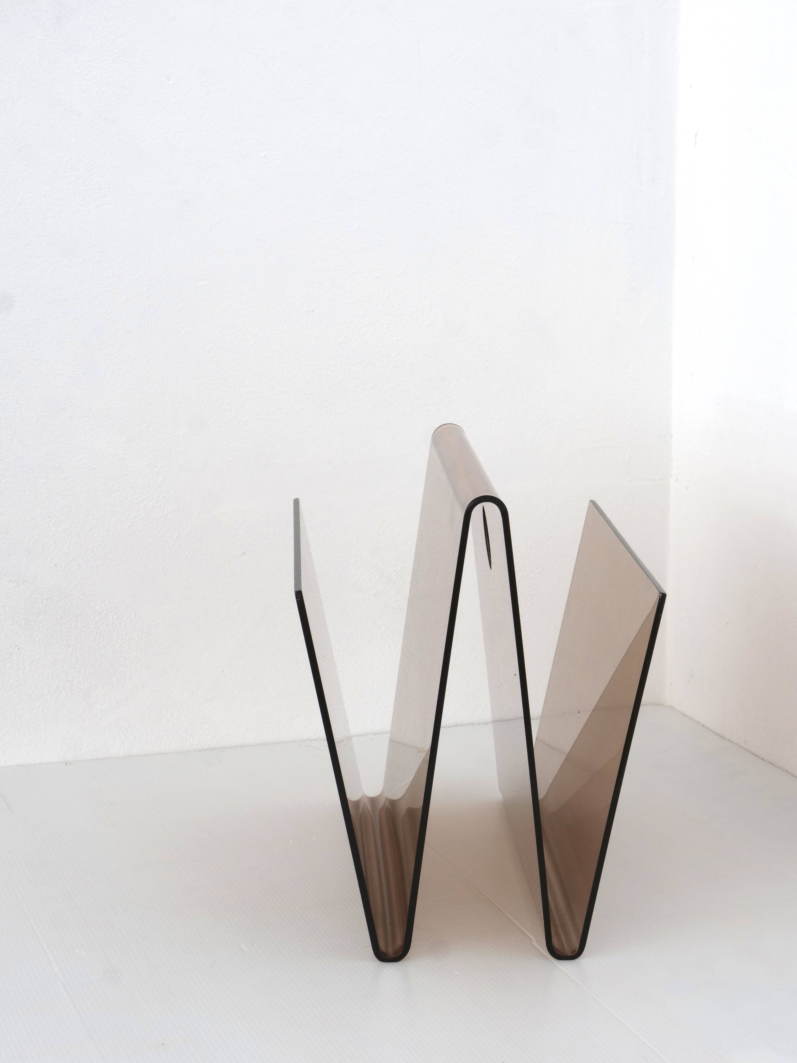 70's smoked plexiglass magazine rack