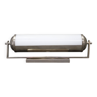 Art Deco adjustable wall light, nickel and milk glass, Czechoslovakia 1930s