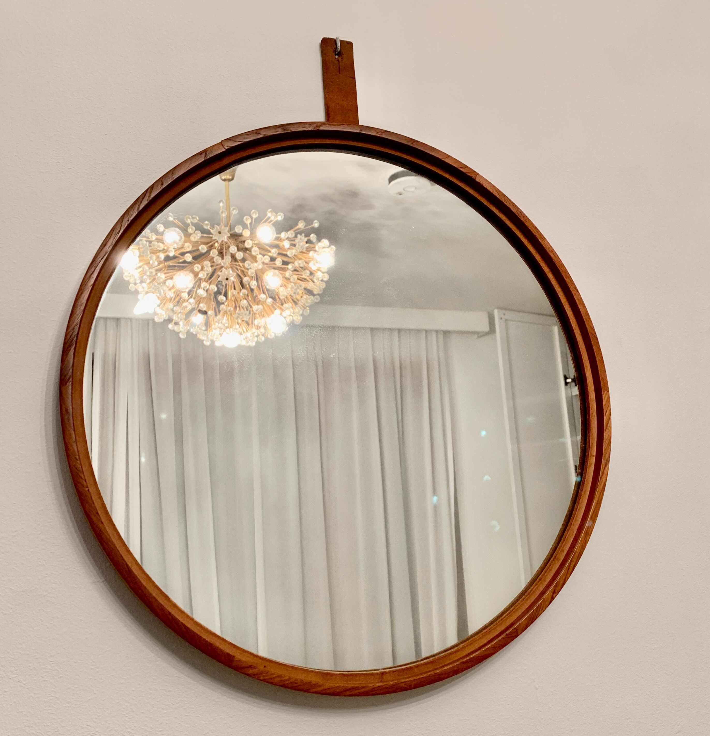 Round Teak Mirror,  Luxus, Sweden, 1960s 45cm