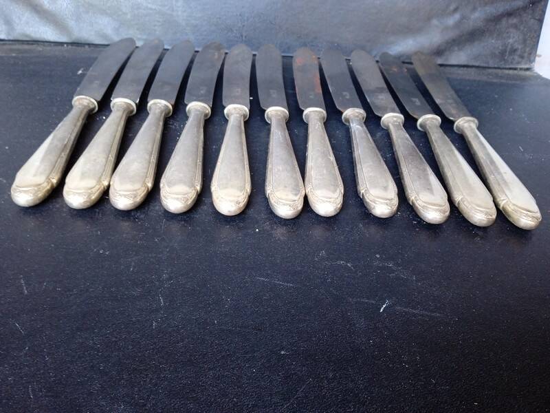12 WMF knives + silver metal hallmarks from the 1940s