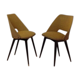 Paire de chaises cocktail scandinave, tissu jaune/vert