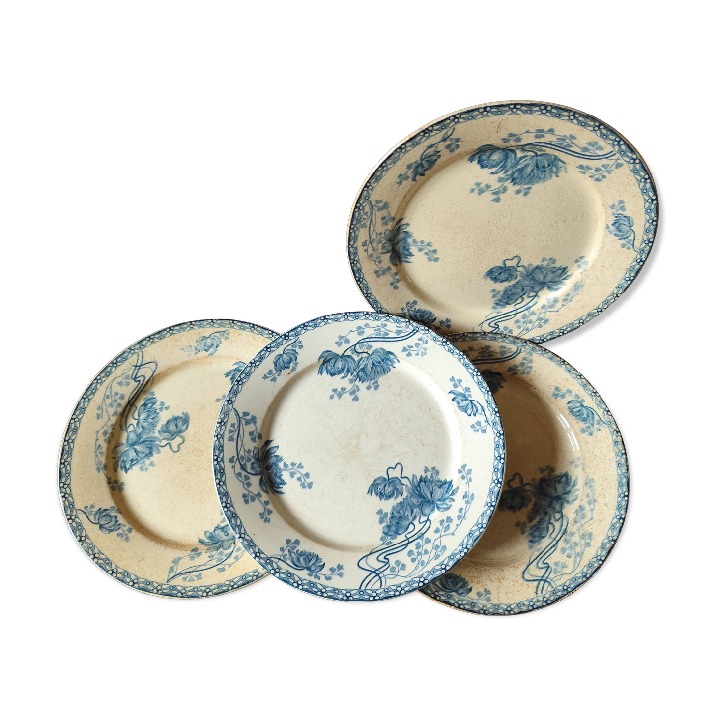 Set of 4 plates, 1920s - Sarreguemines - Royat peony design
