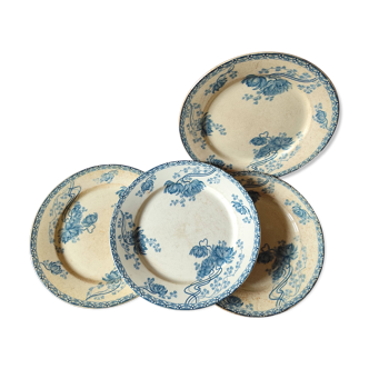 Set of 4 plates, 1920s - Sarreguemines - Royat peony design