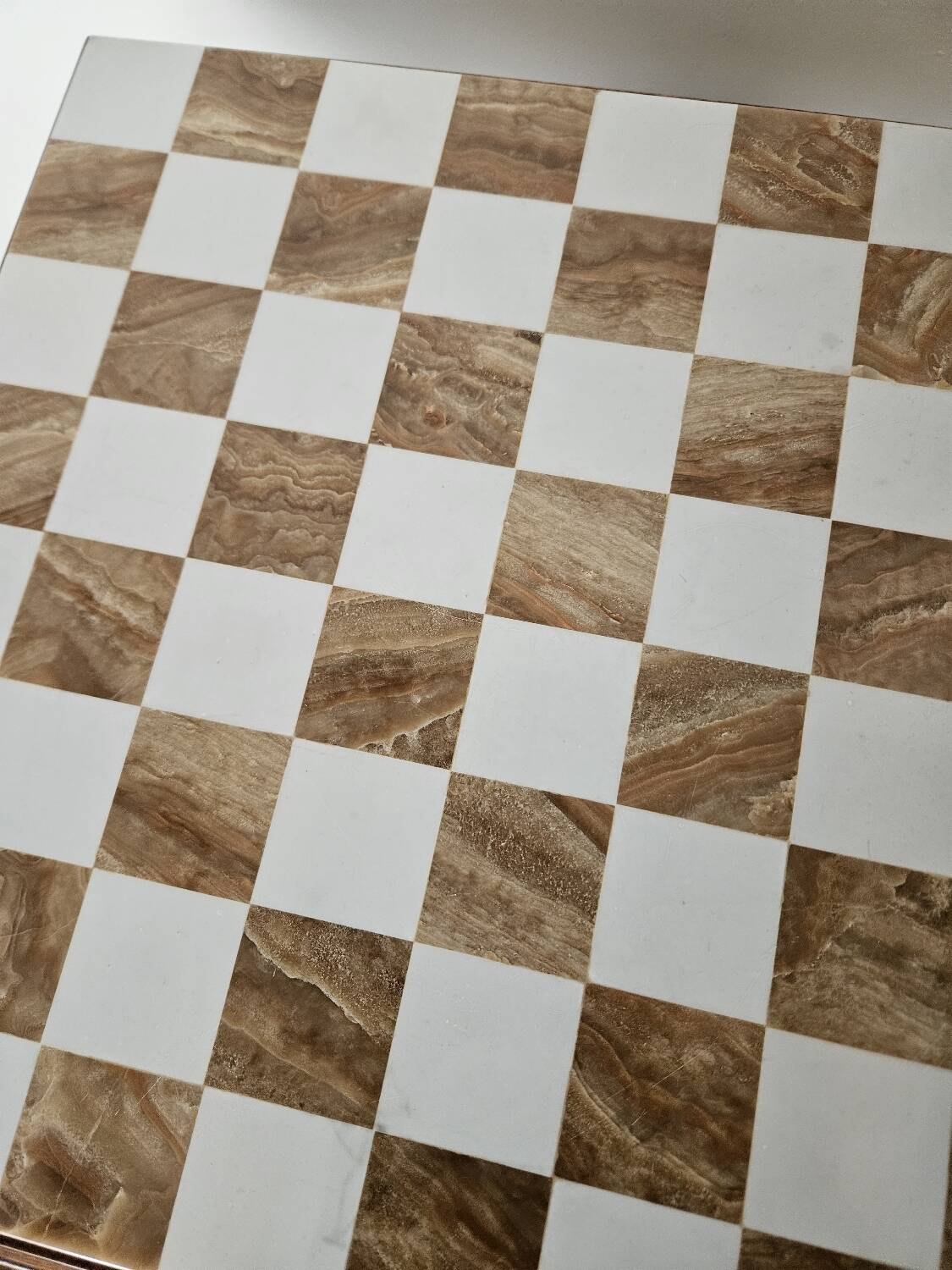 Onyx chess table on wooden stand