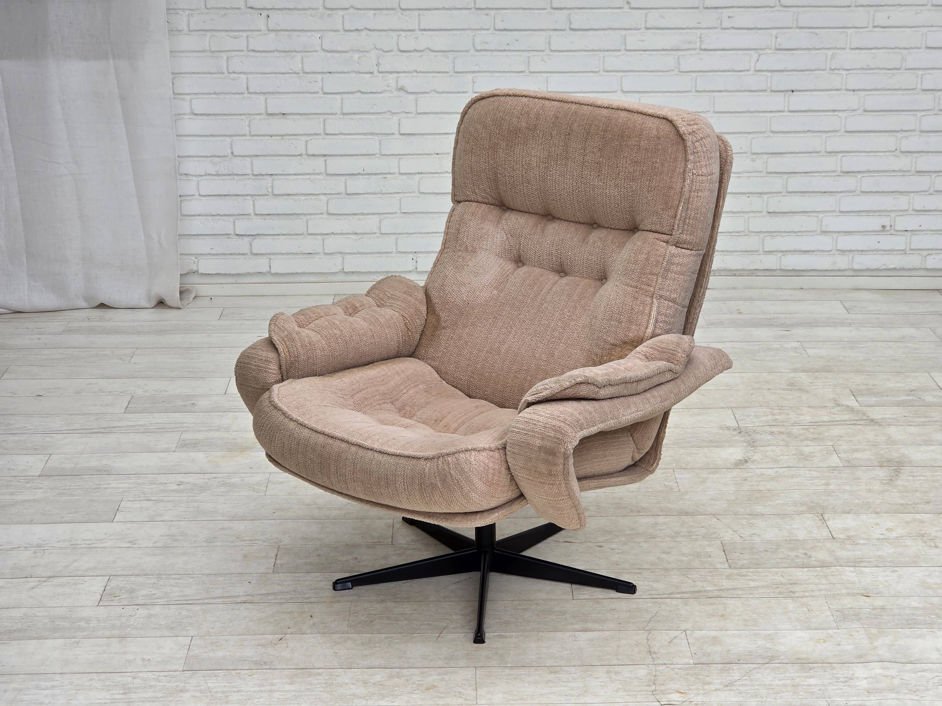 1970s, Danish swivel armchair, beige furniture fabric.