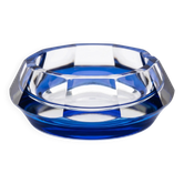 Cendrier vintage en verre massif bleu cobalt et transparent, style Murano