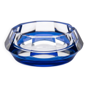 Vintage ashtray in solid cobalt blue and transparent glass, Murano style.