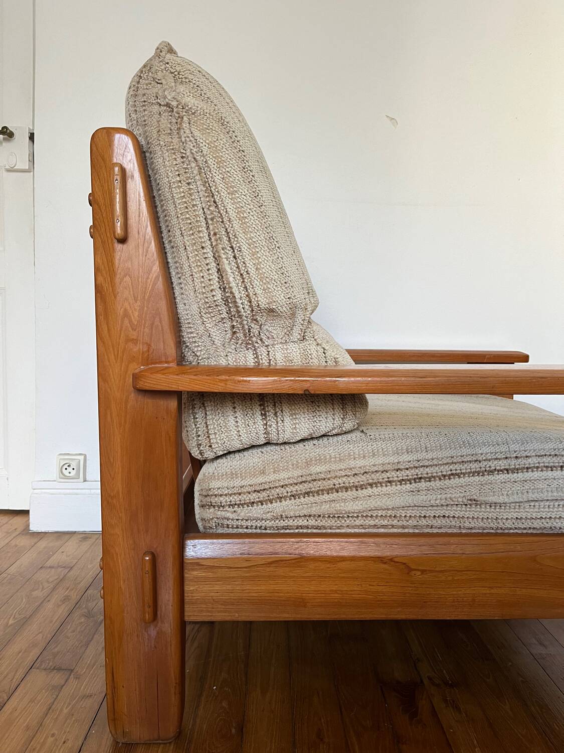Maison Regain style modernist armchair in solid elm