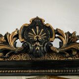 Miroir Napoleon III, noir et or avec fronton 75x112cm