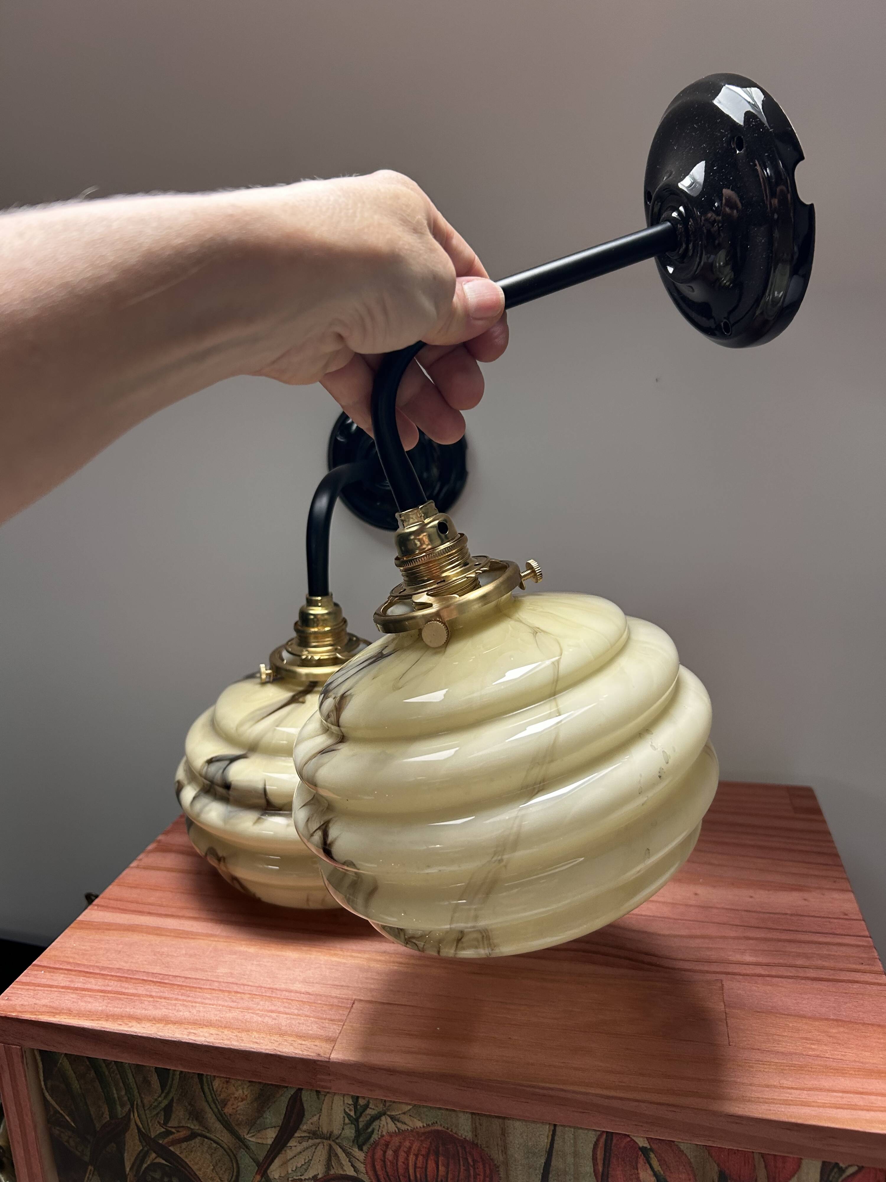 Pair of marbled opaline wall lights