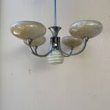 Art Deco opaline wood and metal chandelier