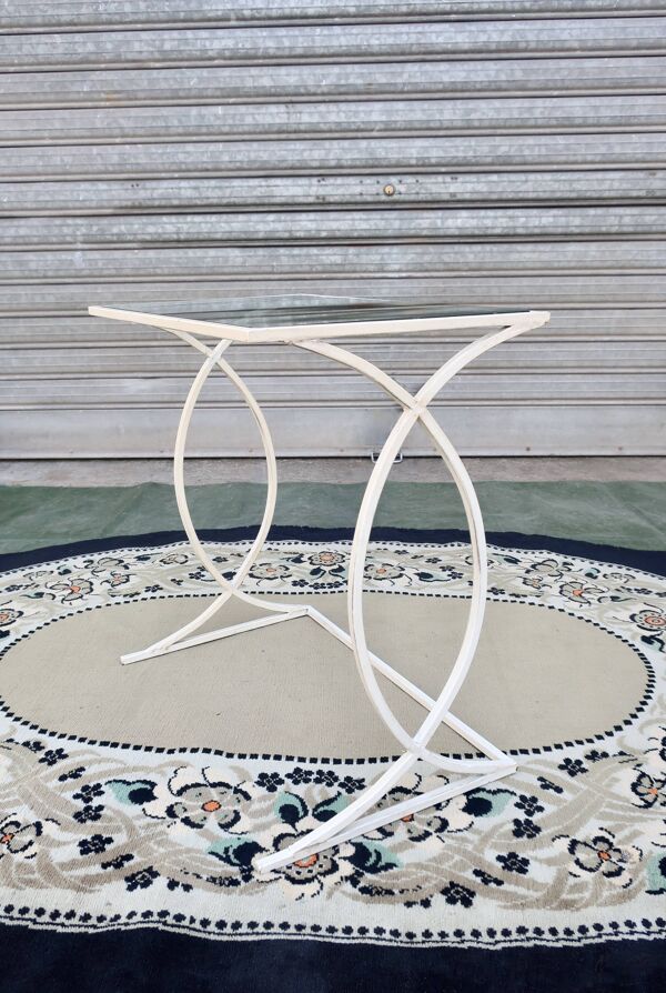 Bout de canapé, Petite Console Art Déco en Métal laqué Blanc, vers 1940