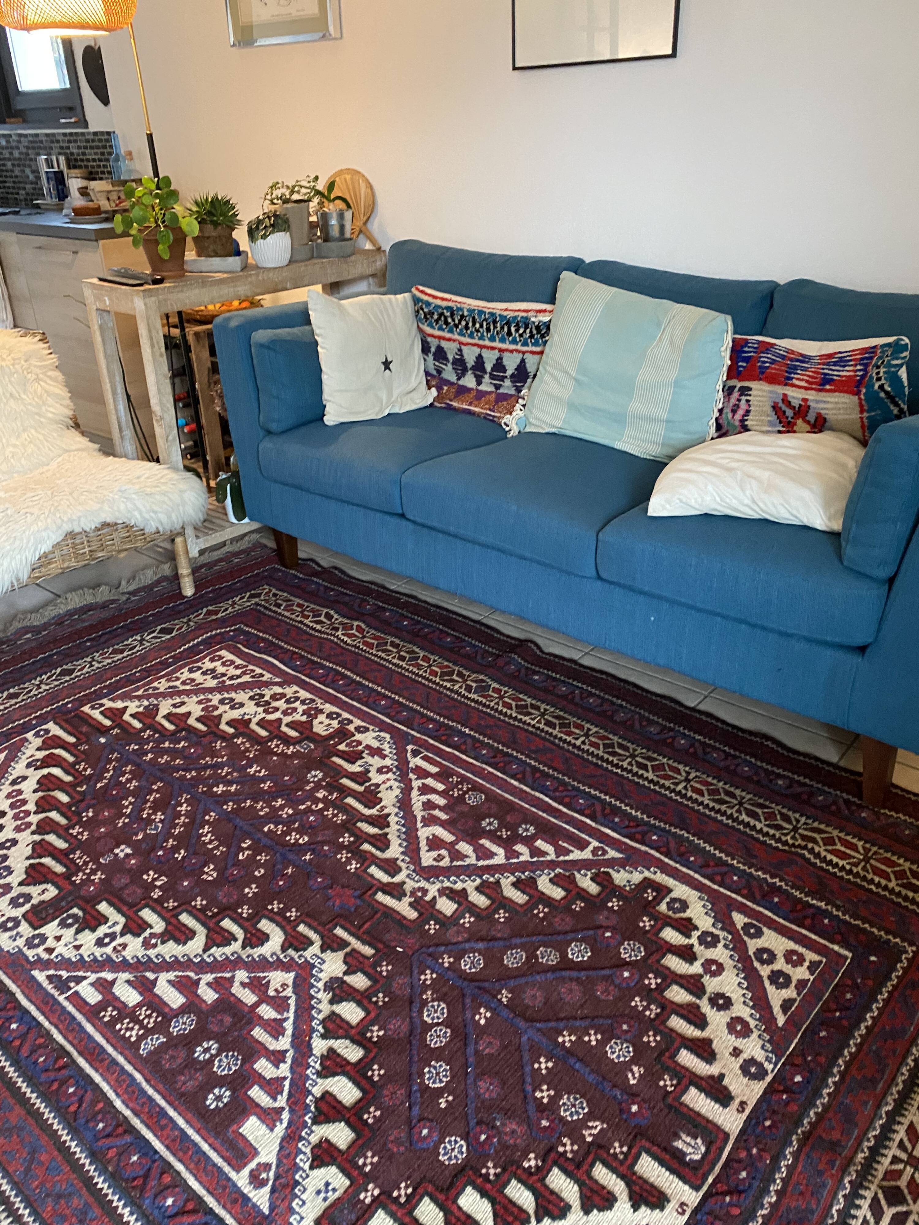 Old Afghan wool rug 270x186cm