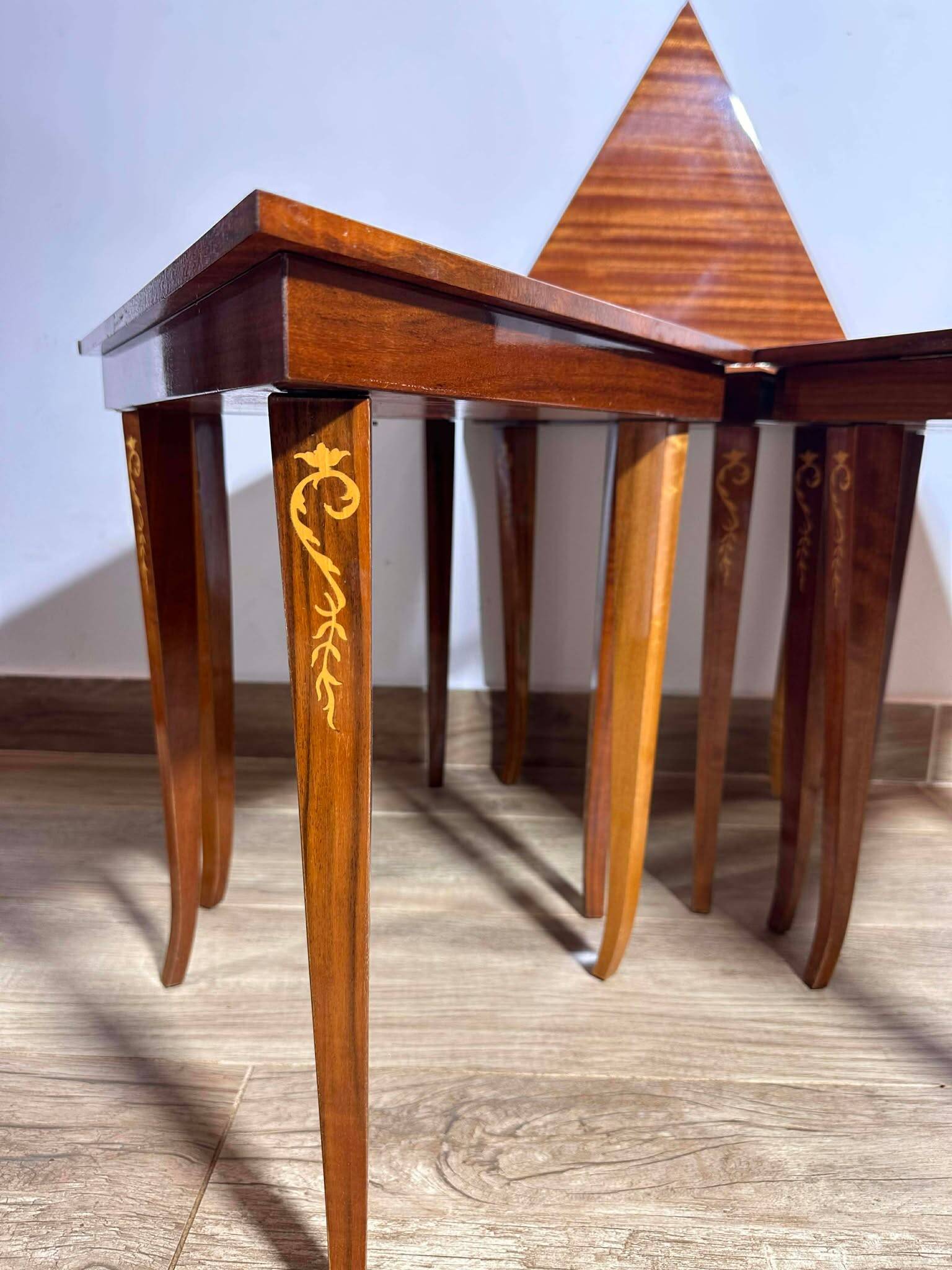 Italian Marquetry Five Piece Triangle Table