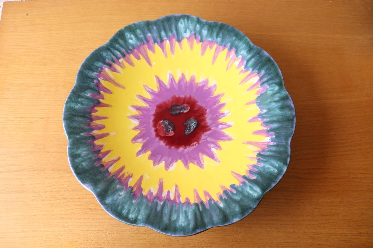Large Longwy vega enameled ceramic dish Multicolor