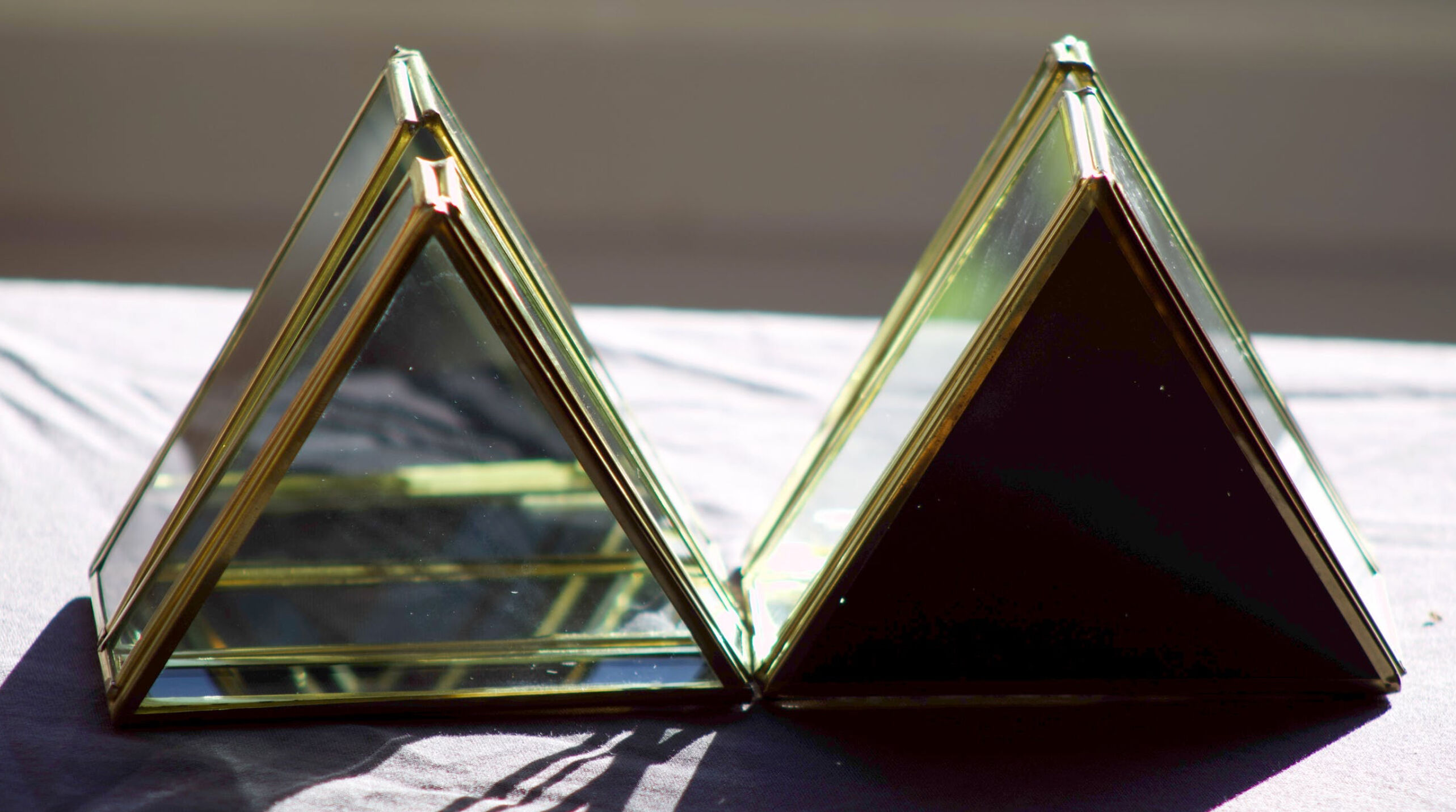 4 old glass, brass and mirror jewellery boxes