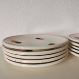 set of 5 Eastern European dessert plates from the 60s, white, red and black