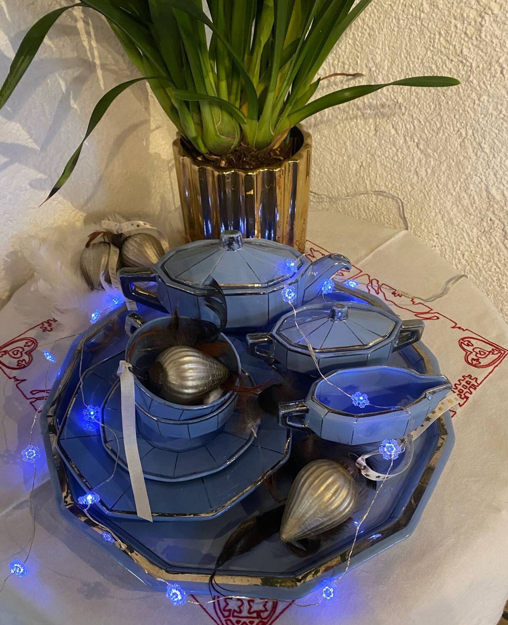 Art Deco tea service stamped Longwy