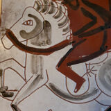 Enamelled ceramic tile le cavalier Vallauris 1960