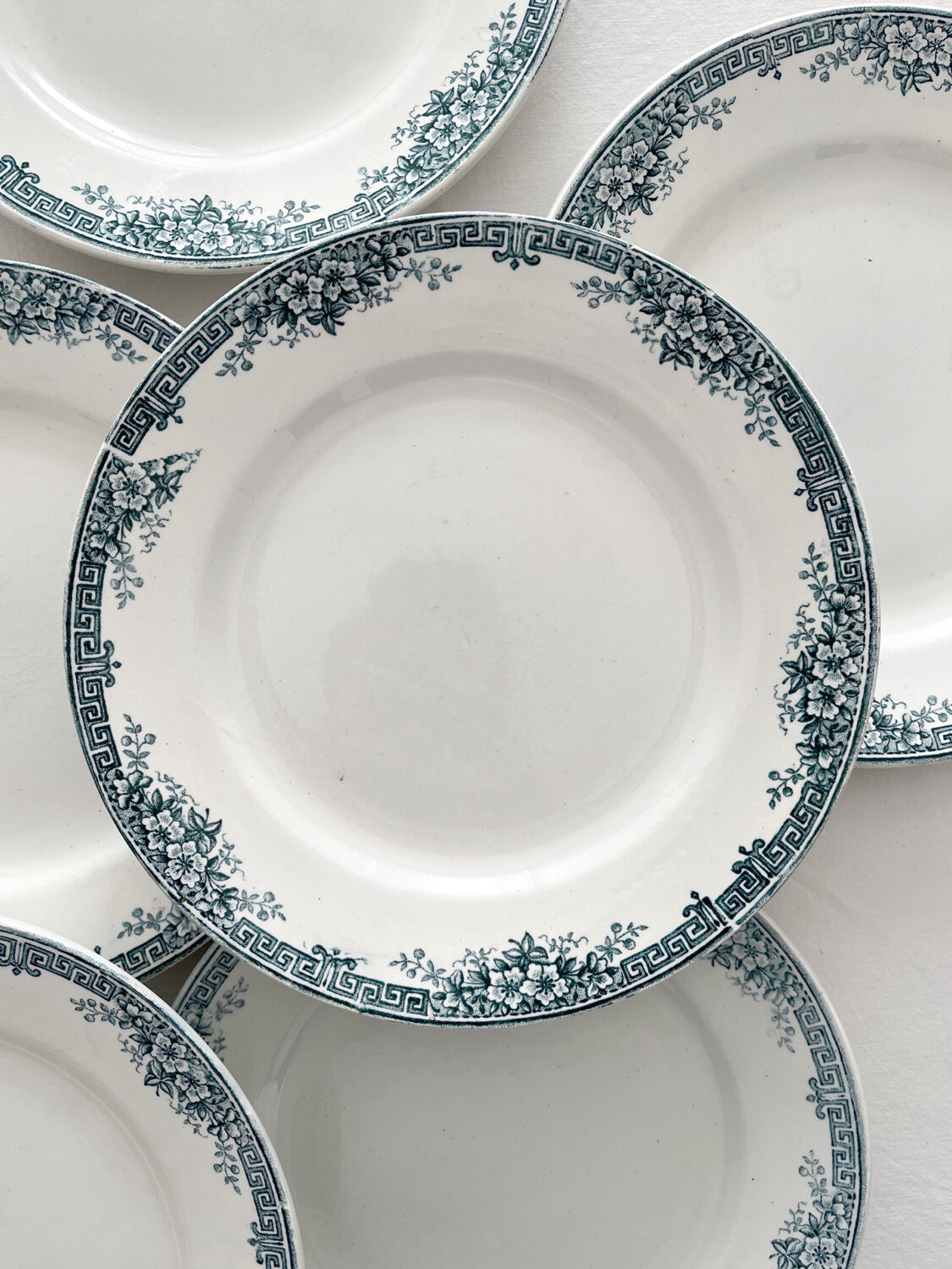 6 antique ironstone dinner plates "Lucy" Saint Amand