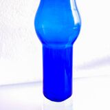 Modern Scandinavian vintage art design glass vase. Bright blue sommerso by