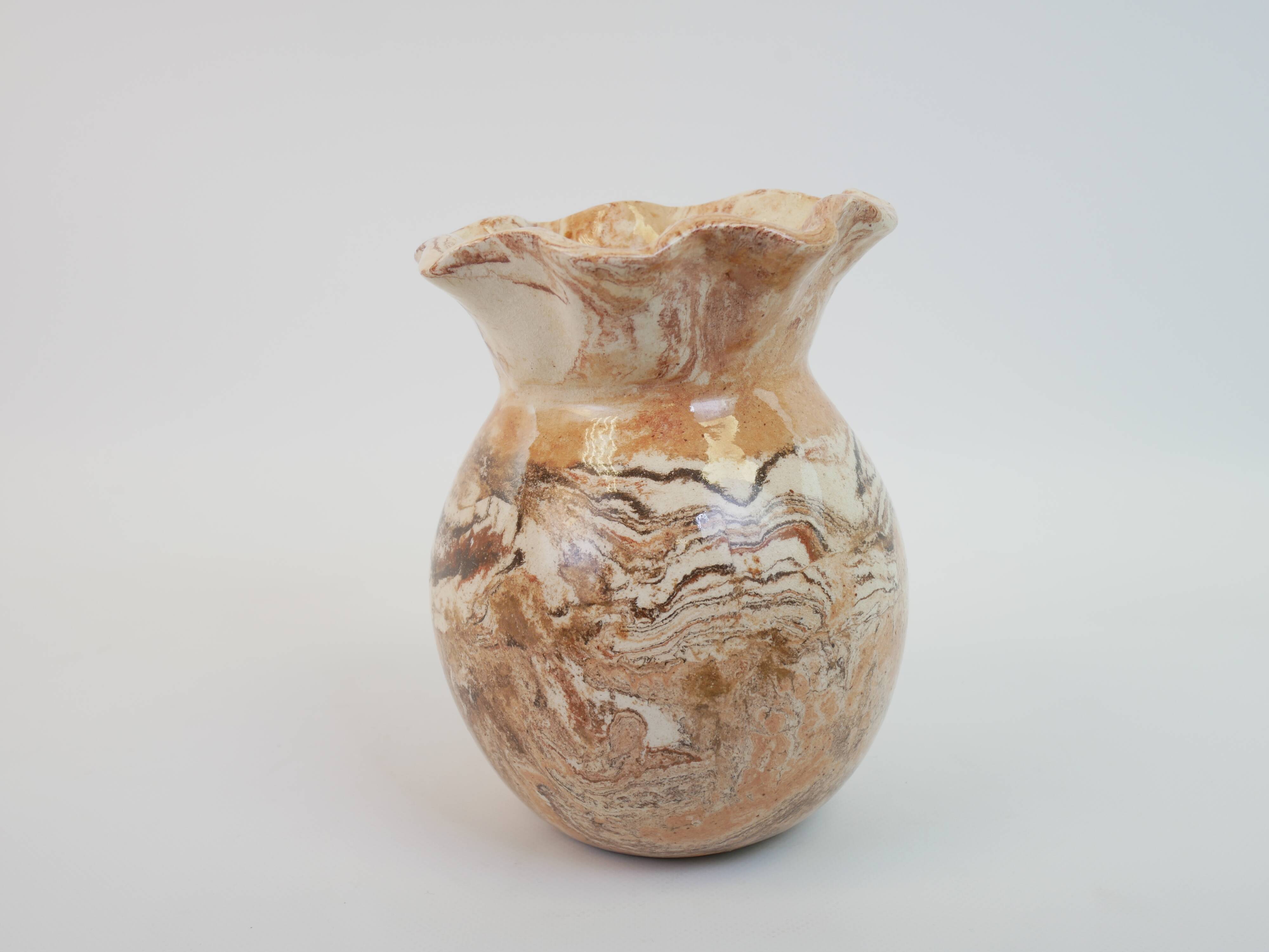 Round vase with corolla neck in ochre mixed earth