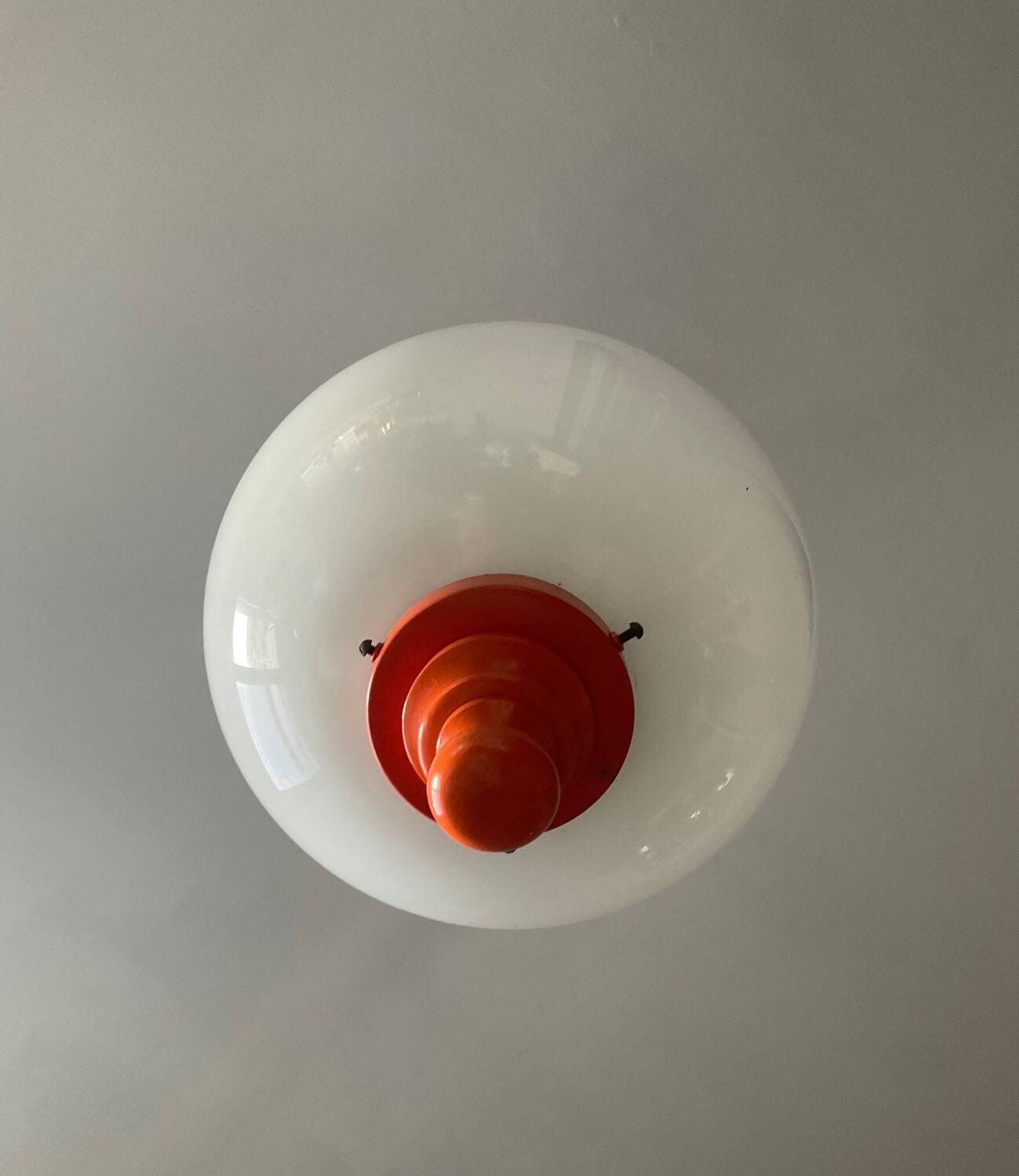 Space Age pendant light in opaline and wood