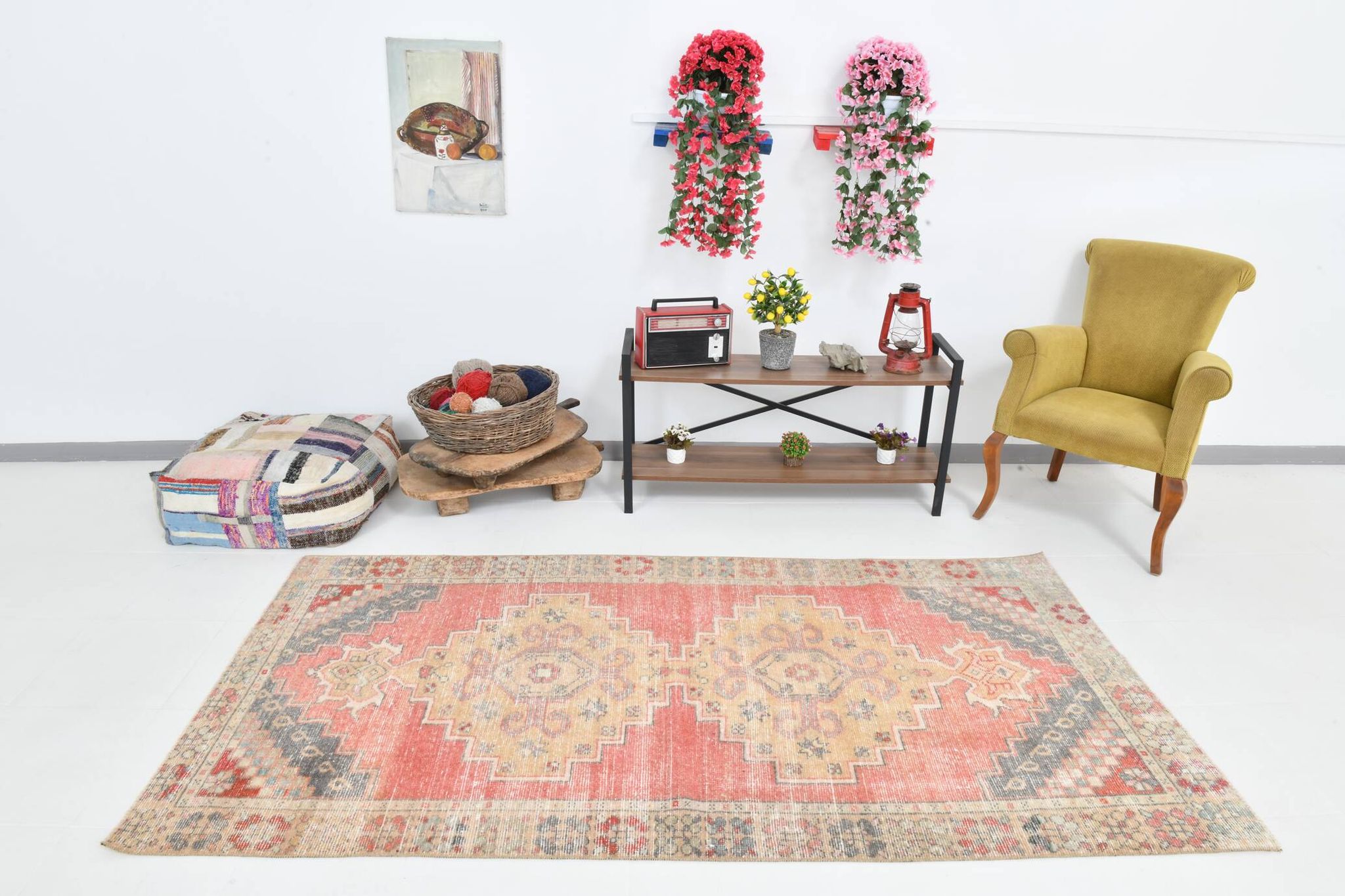 4x8 Red Geometric Turkish Rug 127x247Cm SK 22752