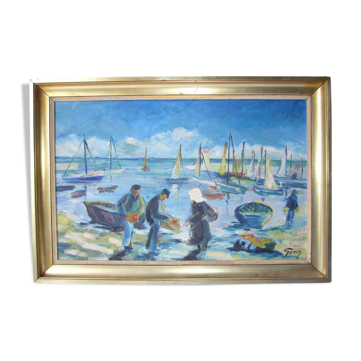 Oil board on panel depicting a signed seaside scene