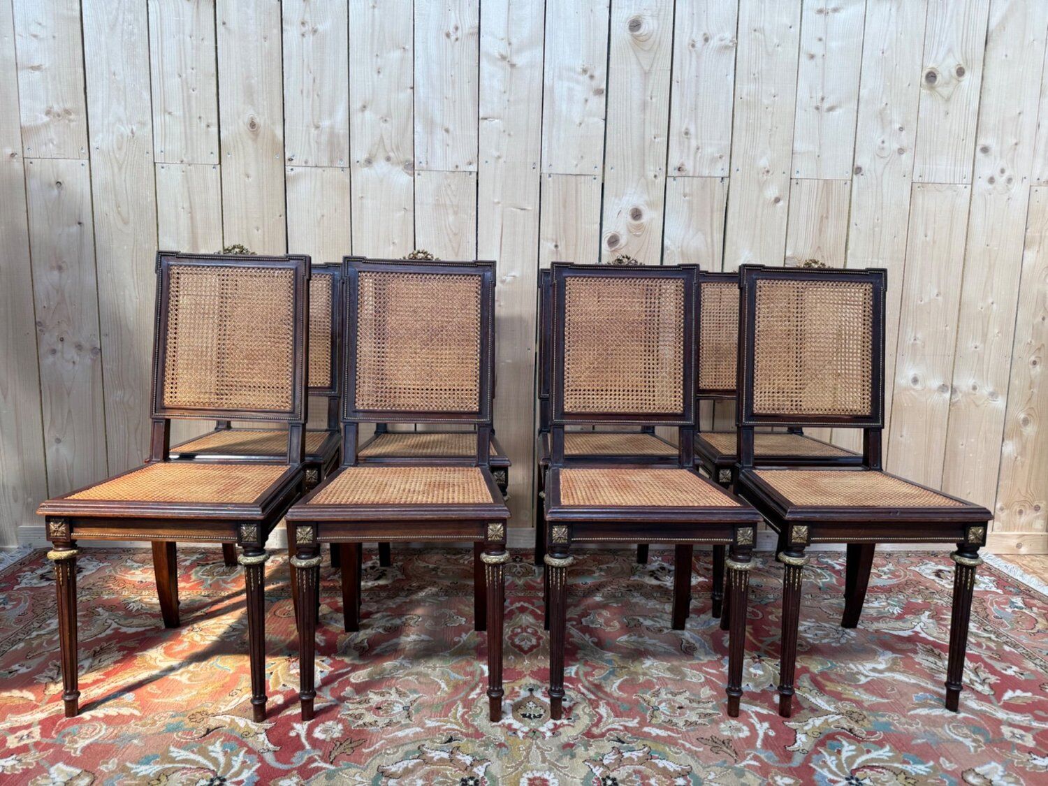 Set of 8 chairs in Louis XVI style – Solid mahogany & gilded bronze