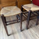 Pair of wood and straw stools