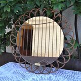 Rattan mirror "art vannerie" 60s 54cm