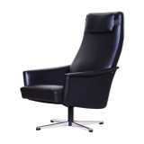 Black leather mid century armchair - 1960s czechia