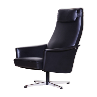 Black leather mid century armchair - 1960s czechia