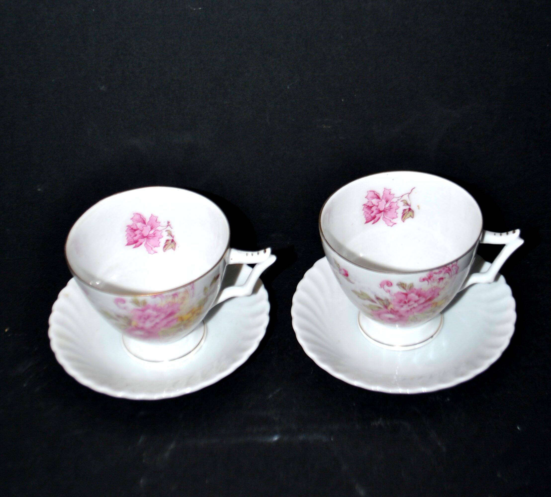 Lot de 2 tasses fleuries pivoine en porcelaine allemande AK Kaiser Germany