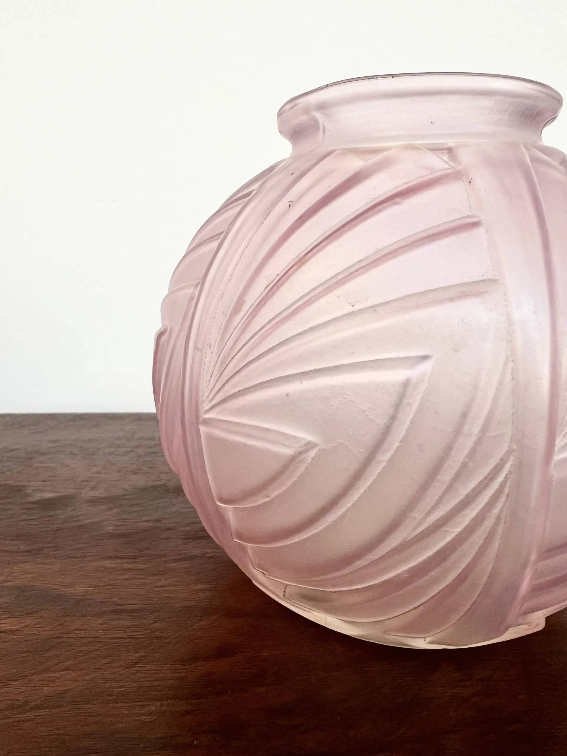 Art deco glass ball vase with palmette patterns
