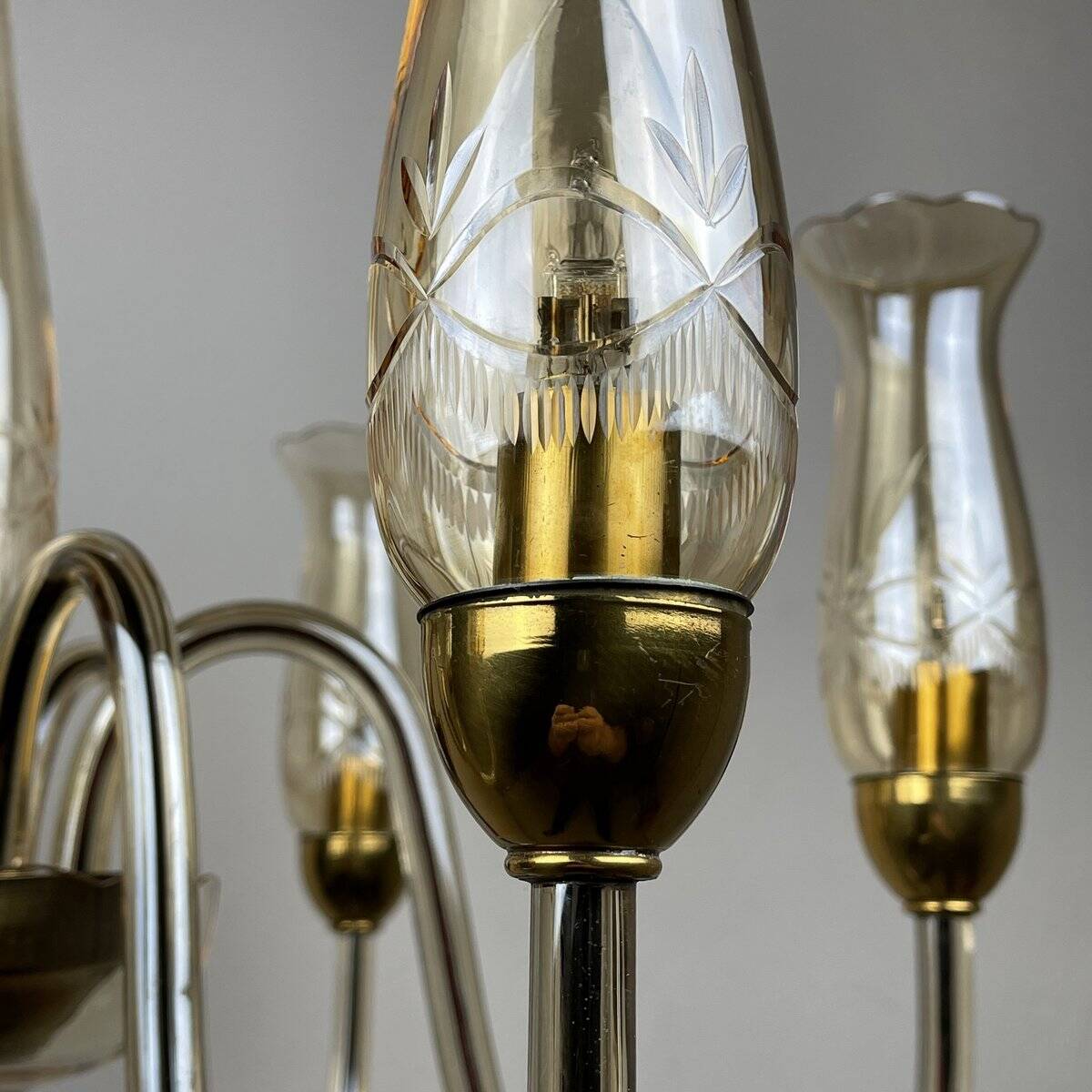 Vintage Murano glass chandelier in amber by De Majo, Italy, 1970s.