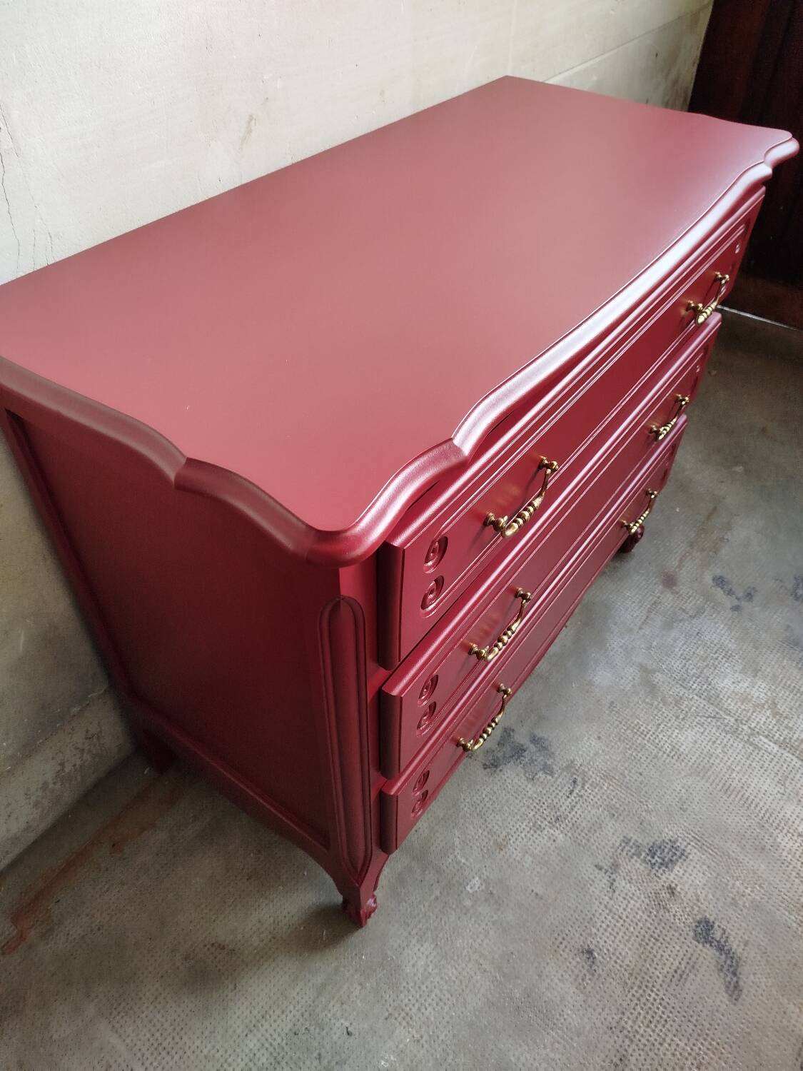 Vintage chest of drawers restyled in Bordeaux red