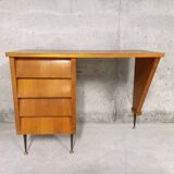 Bureau vintage design en bois clair années 50 60