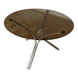 Table verre fumé et pied chromé