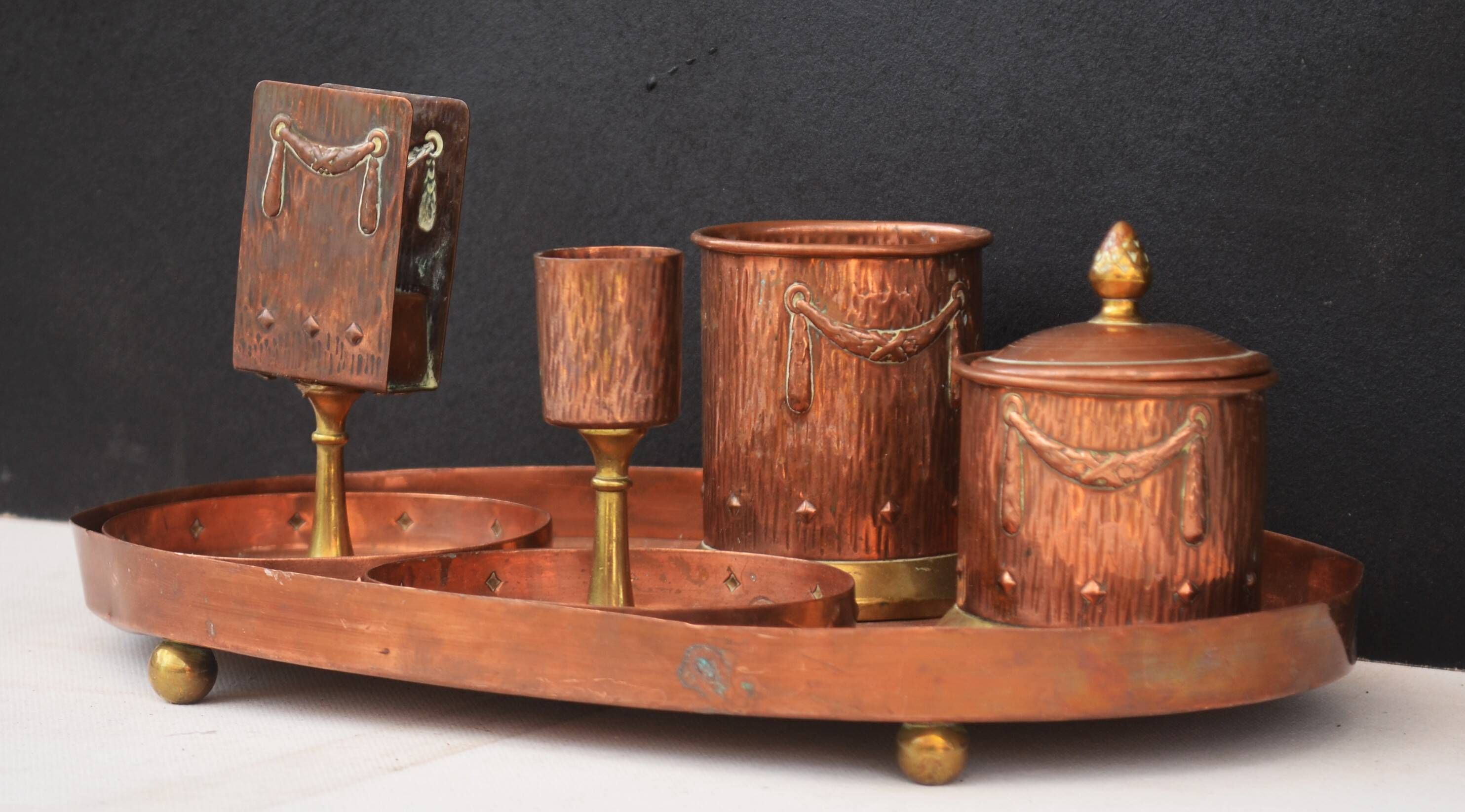 Arts and Crafts Brass And Copper Tray + lot of 4 Pieces