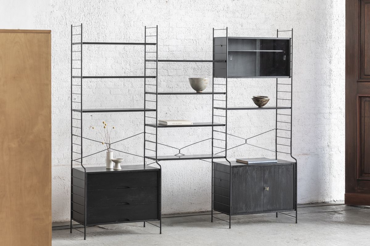 3-Bay shelving system in black by WHB, Germany, 1960’s