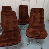 Set of 6 chrome velvet bucket chairs from the 70s