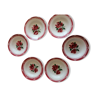 Lot 6 assiettes en faïence Digoin Sarreguemines modèle Cibon