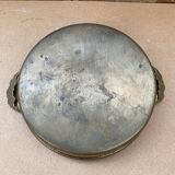 Antique openwork brass serving tray + flower handles vintage kitchen