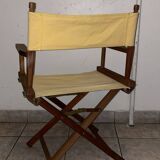 Chaise "Metteur en scène" classique en teck avec assise beige