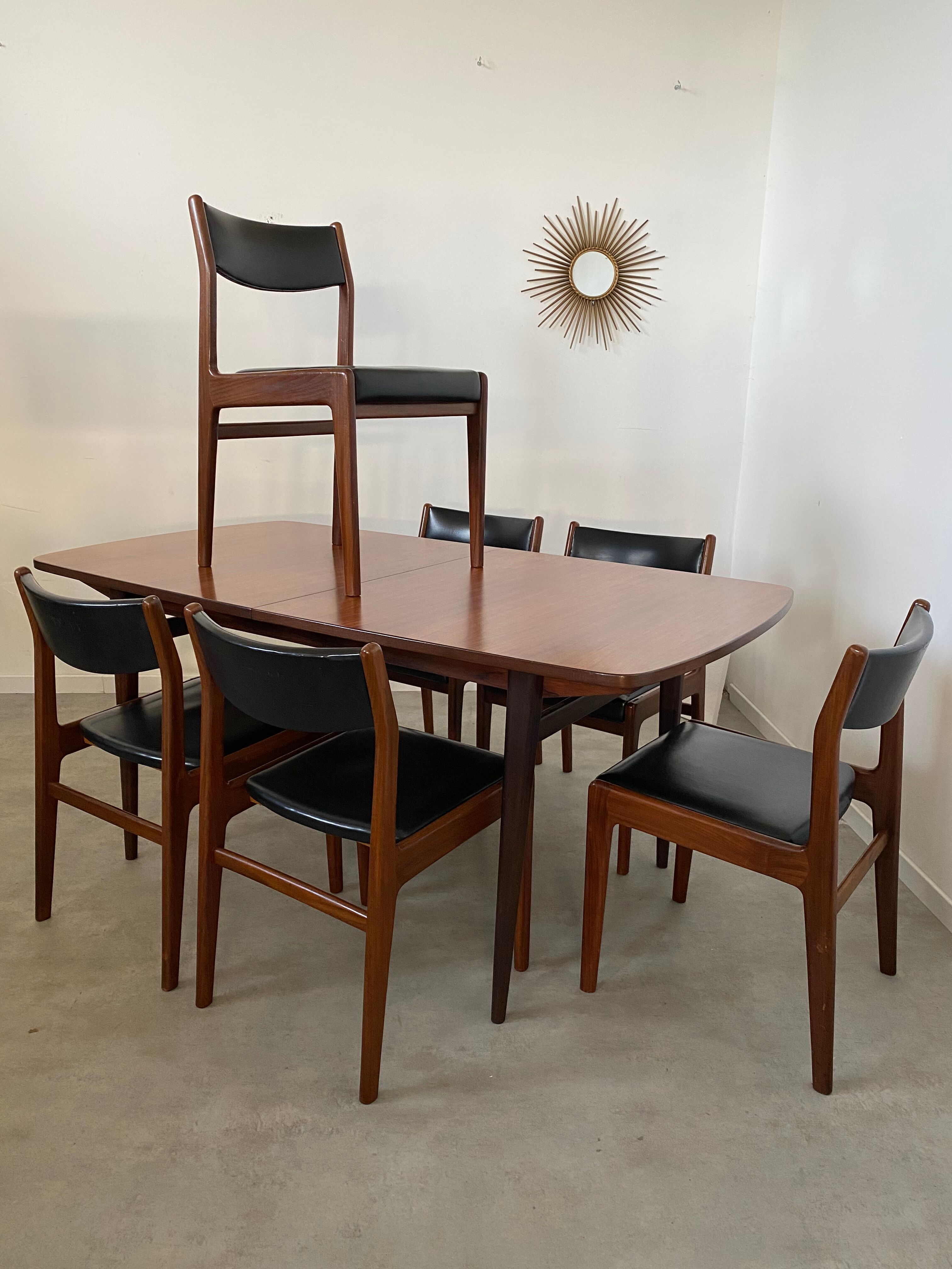 Table and 6 chairs teak wood Scandinavian design 60s vintage