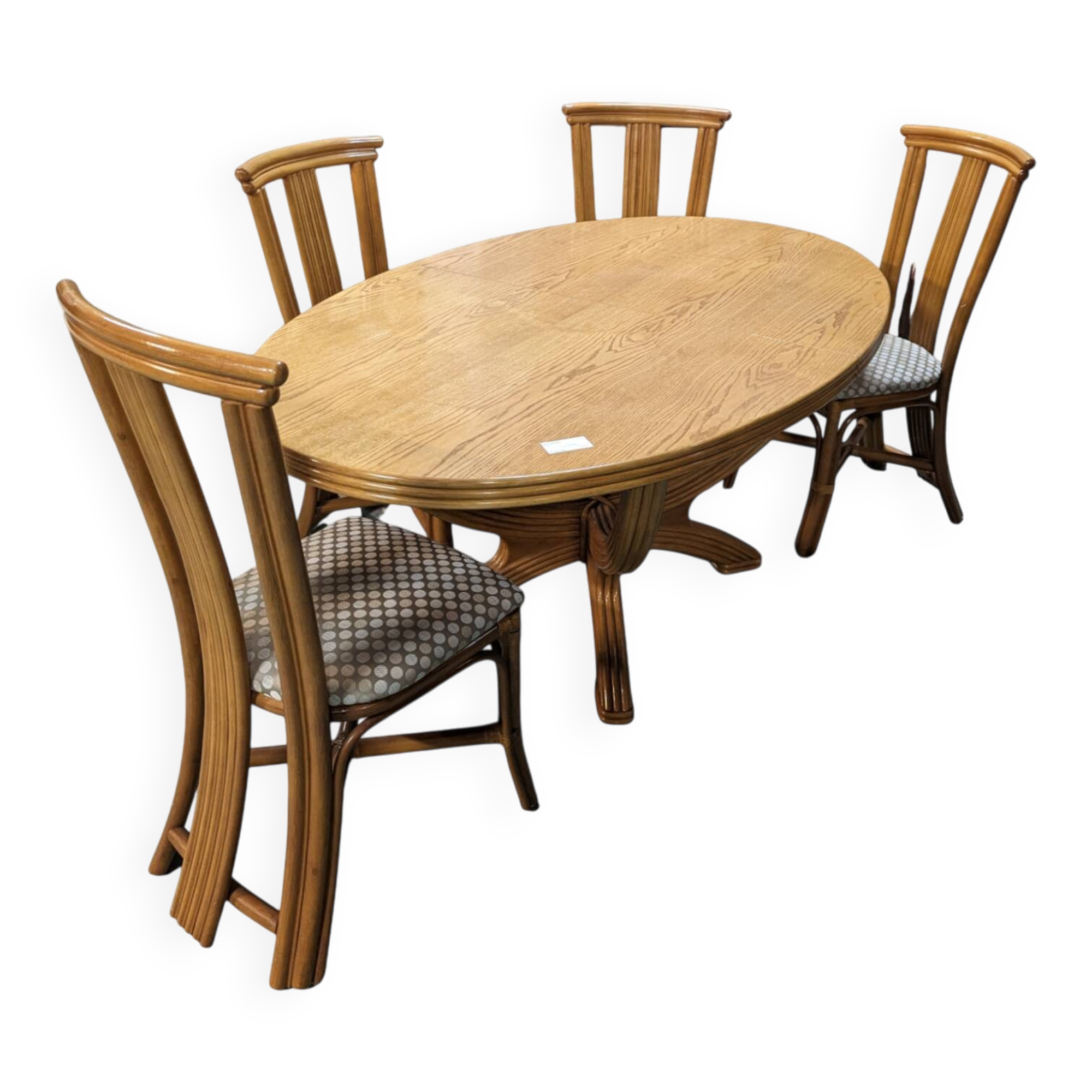1980s dining room in rattan and oak veneer